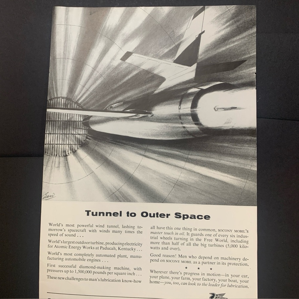 Vintage 1956 Socony Mobil Oil Tunnel to Outer Space Ad Advertisement